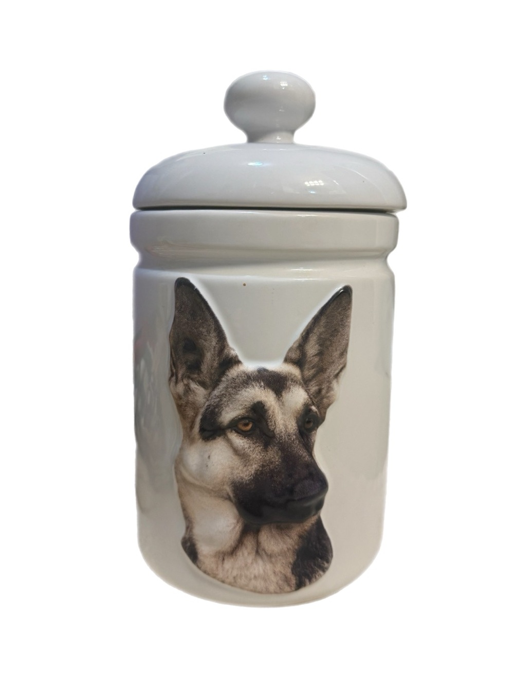 Vtg XPRES German Shepherd Dog Ceramic Treat Container Canister Jar Lid NWT